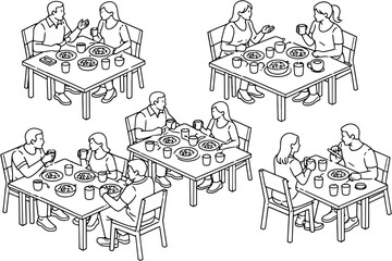 Fototapeta premium Restaurant Interior Dining Scene Black Line Art