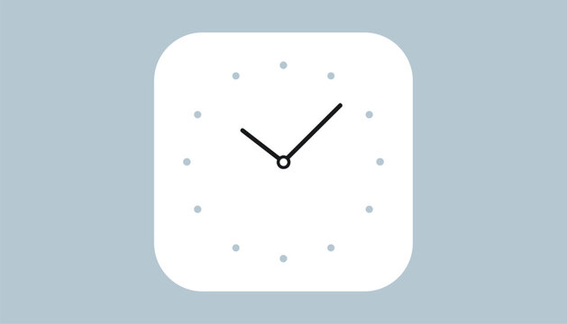 Minimalist modern square analog clock with clean black hands pointing to ten past ten on a soft blue background.