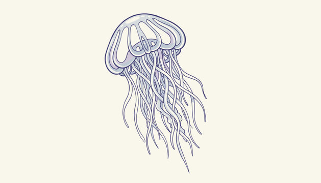 Detailed hand-drawn vector illustration of a transparent jellyfish swimming gracefully in an oceanic style.