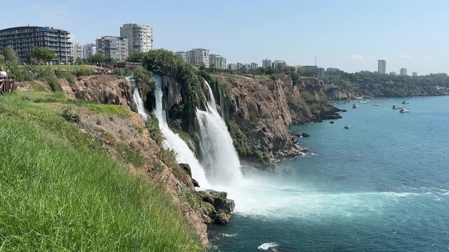 Lower Duden Waterfall with Antalya Coast and Mediterranean Sea
