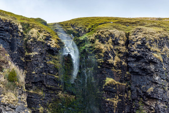 Waterfall running upwards - The Devils Chimney near Glencar Lough, Ireland