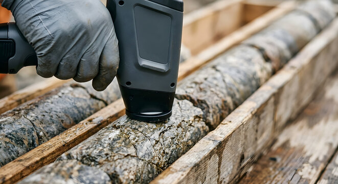 Portable R&ouml;ntgenfluoreszenzanalyse an einer Bohrkernprobe