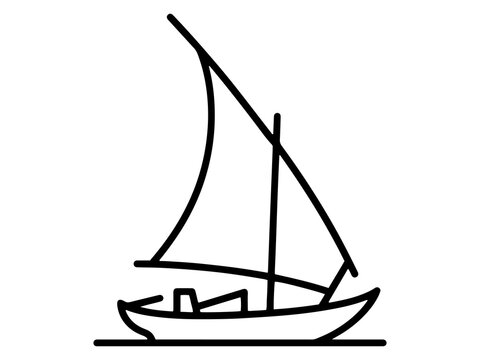 Simple Sailing Boat Outline Vector, Minimalist Watercraft Graphic