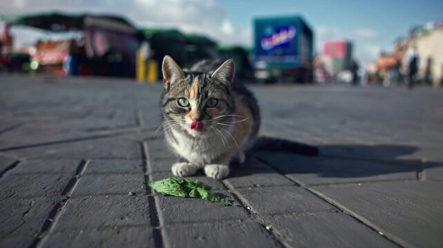 Stray Cat Resting on Street in Essaouira, Morocco
