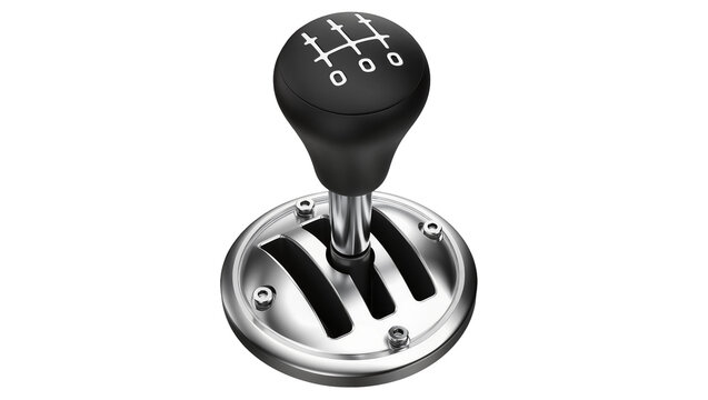 Isolated six speed manual gear stick and chrome shifter gate for automotive transmission