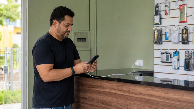 testing a refurbished phone with a cable
