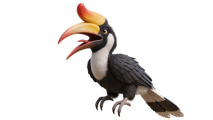 Obraz premium Isolated cartoon tropical hornbill bird featuring a large colorful beak and expressive eyes.
