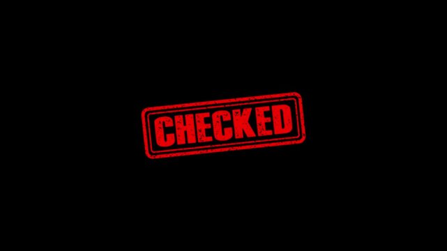 Checked rubber stamp animation. Checked Stamp textured bold text motion. Up to down stamp zooming and hit effect 4k video.