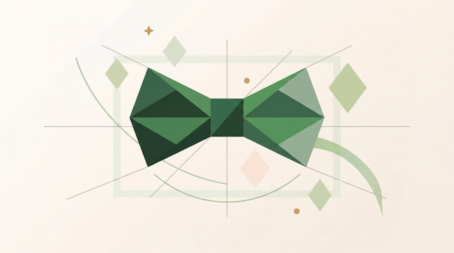 Geometric green bow tie design with abstract elements  