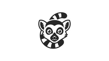 Naklejka premium Stylized black and white illustration of a cute lemur head with a striped tail.