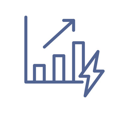 Simple line art icon of business growth and electric analytics, financial progress and energy performance symbol, corporate statistics pictogram linear flat illustration.
