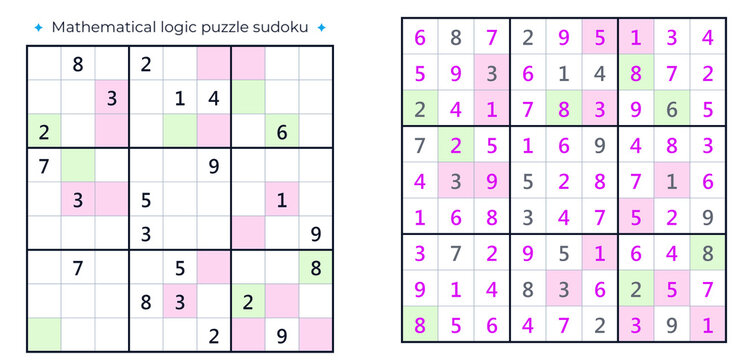 Sudoku puzzle grid with filled and empty cells in mathematical logic  