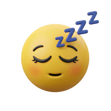 Yellow sleeping face emoji with blue zzz letters isolated on transparent background