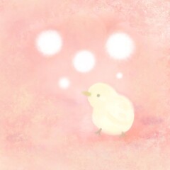手書き風ピンク背景の可愛らしいひよこのイラスト 背景素材 © sorairo
