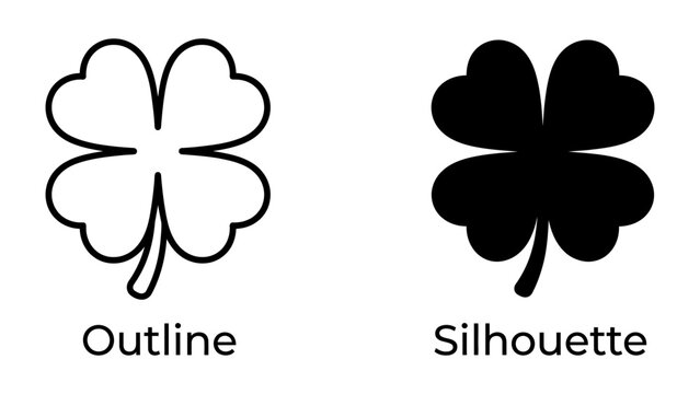 Clover Iconography: Two stylized clovers, one as a delicate outline and the other as a bold silhouette, symbolizing luck, nature, and simple design.