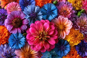 Fototapeta premium Vibrant colorful spring flowers background bright floral arrangement