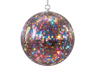 Fototapeta premium Shiny colorful disco ball hanging for party celebration isolated on transparent background