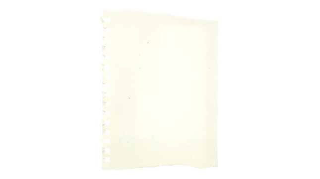 Vintage torn notebook paper with binder holes, aged cream stationery sheet, blank antique paper texture for scrapbooking