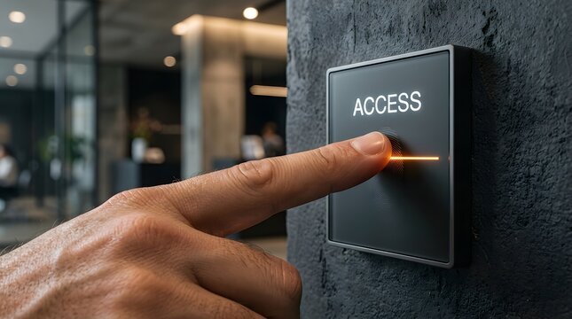Close-Up of Finger Touching Sleek Glossy Biometric Security Scanner