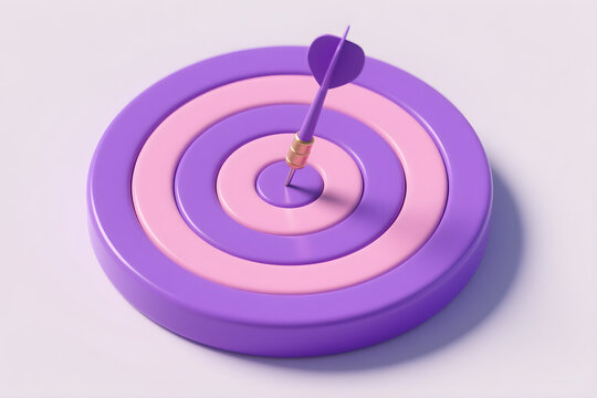 3d target board with a dart in the center plan view from straight