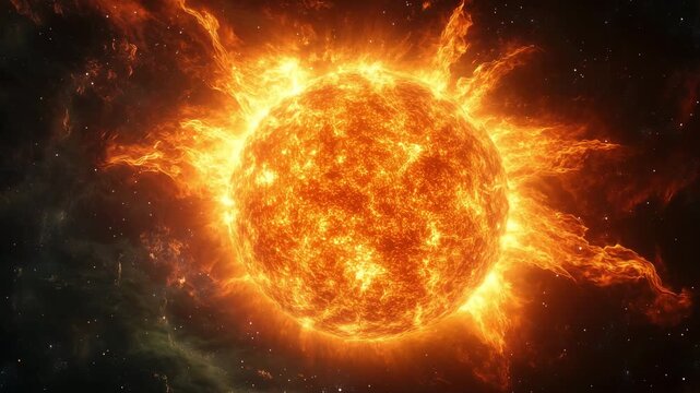 Bright star displays solar flares and intense heat in a distant galaxy, illustrating dynamic activity in space