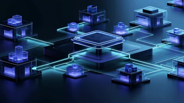 Distributed Digital Platform Network Motion Background with Copy Space