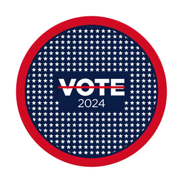 Circular vote 2024 with white stars on a navy blue field and a red border line isolated on a transparent background
