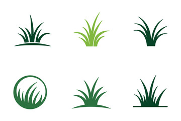Fototapeta premium Set of Grass Icons: A collection of stylized green grass icons, presented in various simple and clean designs, ideal for representing nature, growth, or organic themes.