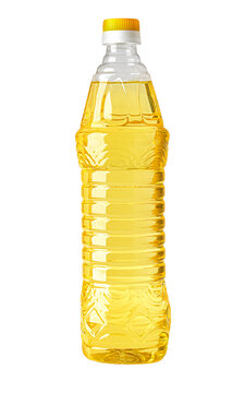 Cooking oil bottle with yellow liquid transparent background