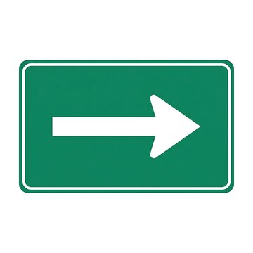 A green directional road sign graphic with a white right arrow isolated on a white background.