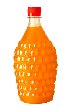 Orange fruit juice drink in textured plastic bottle