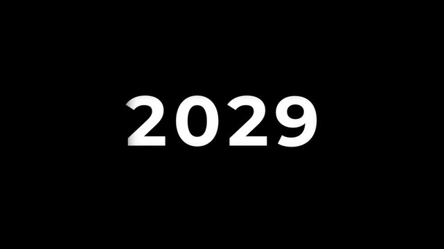 Animation of a digital year counter from 1999 to 2029 overlay on a black background. Futuristic timeline dashboard UI element, time passing and historical progress concept.