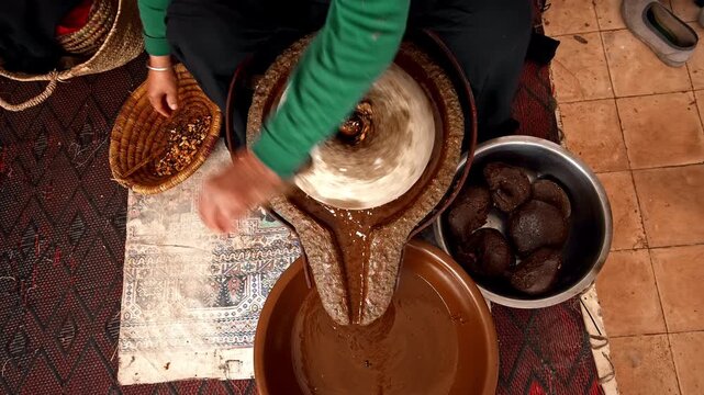 Traditional Moroccan Argan Oil Production Using Stone Mill