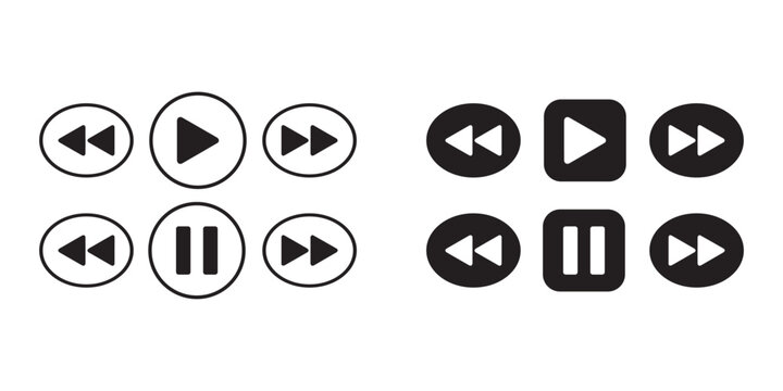 Play pause rewind fast forward icons on white background
