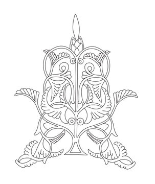 Ornamental Islamic Floral Motif, Traditional Moorish Andalusian Line Art Ornament