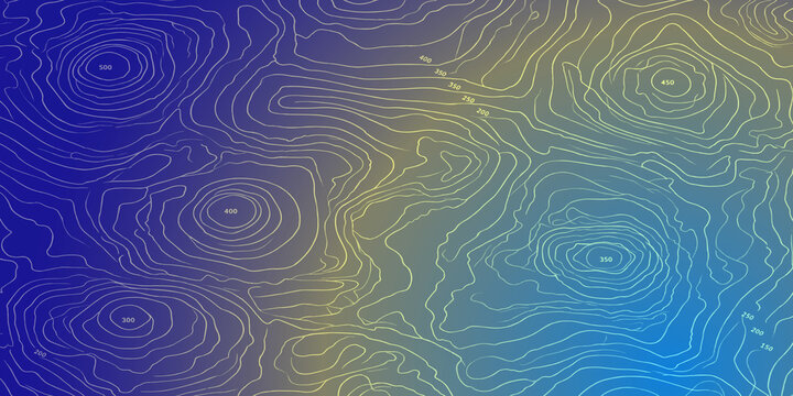 Abstract topographic map background pattern with white dashed contour lines on a blue and yellow gradient texture geographic lines elevation map sci fi cartography topography abstract gradient