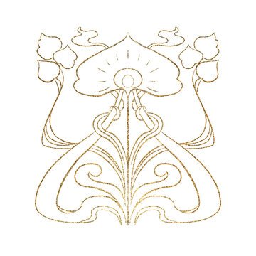 mucha nouveau flower ornament gold