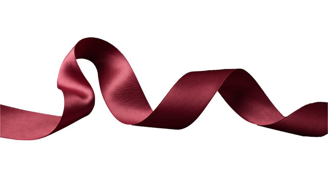 Elegant red satin ribbon flowing and curled, isolated on transparent background for gift wrapping and festive decoration PNG