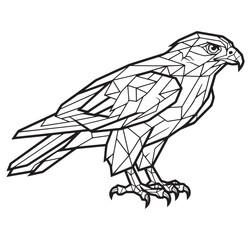 Fototapeta premium Eagle Bird Perched on a Branch Vector Illustration, Wild Bird Wildlife Design with Detailed Wings, Feathers and Beak for Nature, Tattoo, Logo and Decorative Art