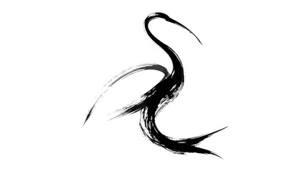 Naklejka premium Abstract ink brush stroke of a graceful crane bird isolated on white