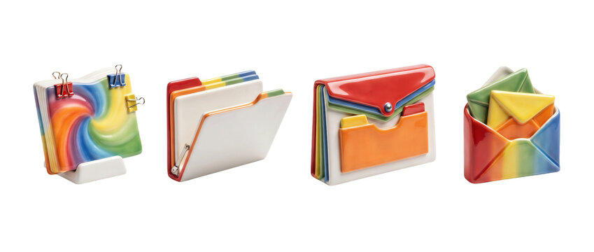 Colorful accordion folders organizers stationery items on white background with accordion folder office supplies white background