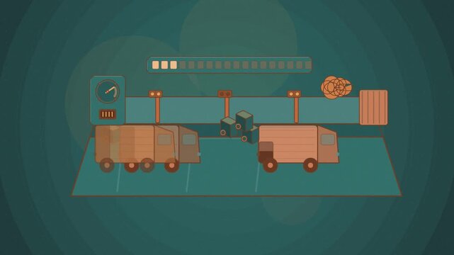 Abstract animated curbside loading turnover drawn as cyan and teal lines and shapes on a deep dark background. Seamless looping 4K motion graphics video with free space for text, ideal for industry ex