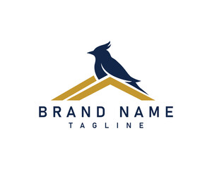 Fototapeta premium Blue bird perched on a golden roof logo
