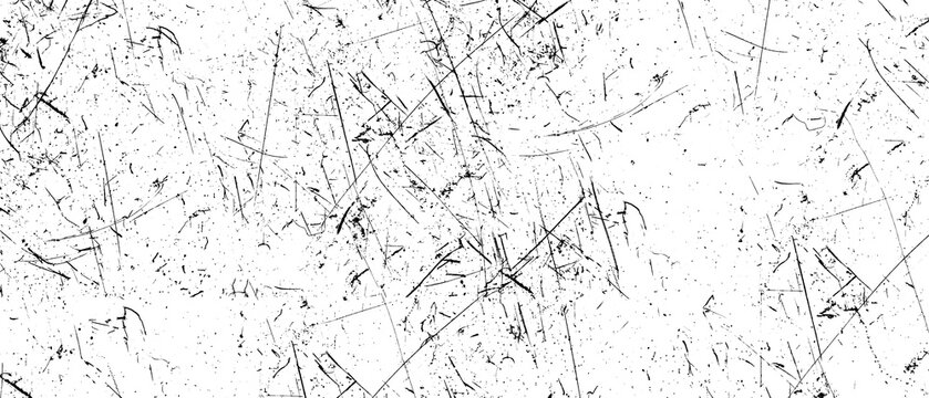 Black scratched grunge texture with chaotic hand-drawn lines, distressed marks and rough ink details on white background