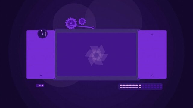 Abstract animated afterimage shutter flash drawn as violet and blue lines and shapes on a deep dark background. Seamless looping 4K motion graphics video with free space for text, ideal for science co