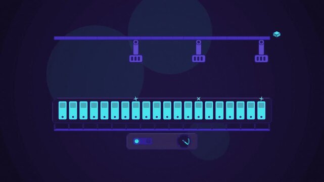 Abstract animated bloom filter stamping drawn as blue and cyan lines and shapes on a deep dark background. Seamless looping 4K motion graphics video with free space for text, ideal for technology expl