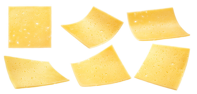 cheese slices, isolated, full depth of field