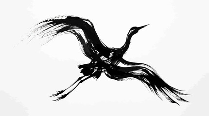 Naklejka premium Ink Wash Painting of a Crane in Flight Isolated on White