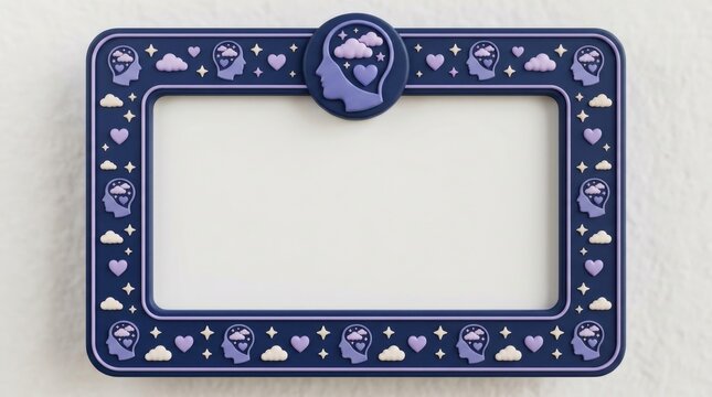 World mantel health day abstract background new 2026 Purple decorative frame with cute cloud and star icons for photo collage or scrapbooking isolated on transparent background, isolated on white back