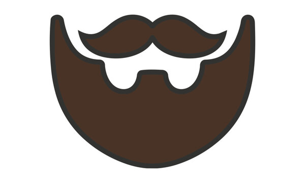 Minimalist symmetrical icon of a classic full beard and mustache isolated on a white background, representing male grooming and barbershop style concept